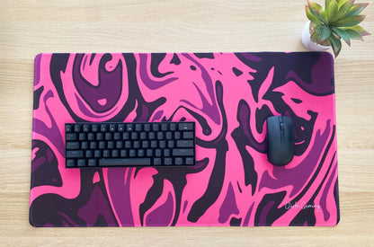 Pink purple and black mousepad, top view